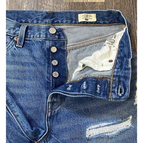 Levi’s 501 Anniversary High Rise Button Fly Jeans Women’s W28 L31 Distressed - Picture 7 of 16